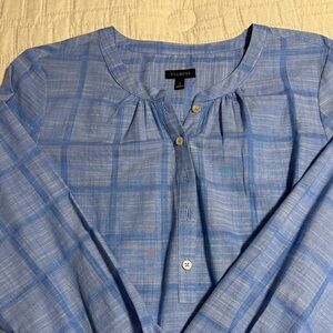 Talbots Light Blue Plaid Long-Sleeve Henley Shirt